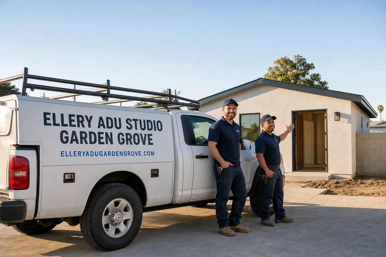Ellery ADU Studio Garden Grove adu service vehicle and crew in Garden Grove, CA